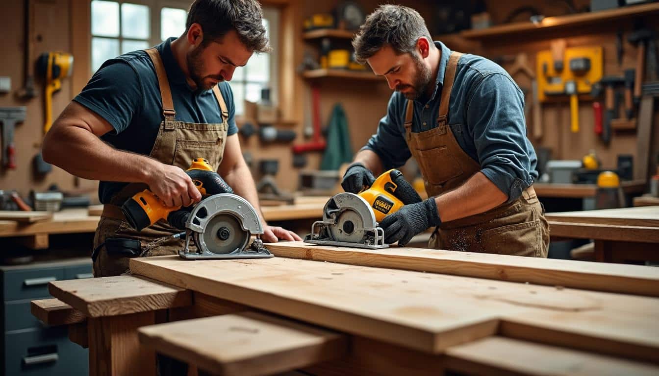 Illustration: Différences et usages des scies circulaires classiques et plongeantes chez Dewalt