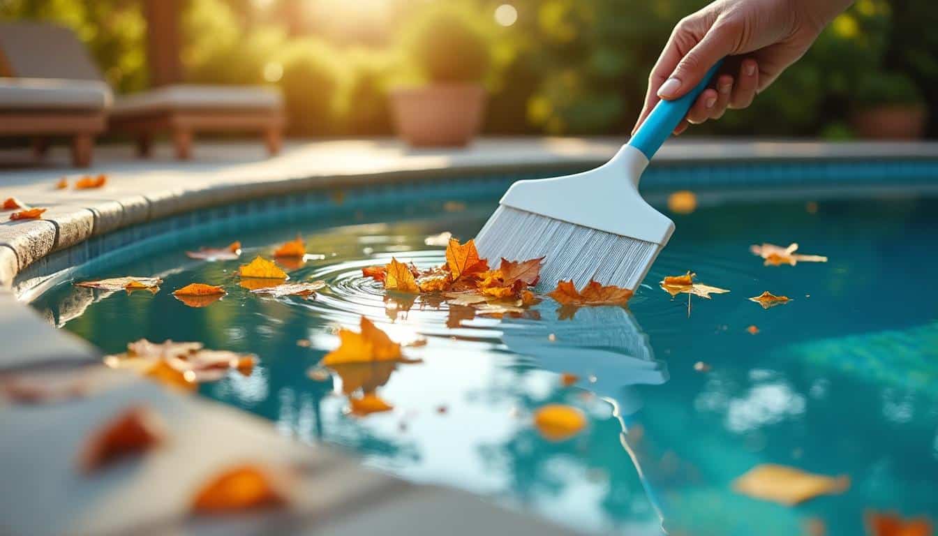 Enlever les feuilles de la piscine à l’aide d’une épuisette